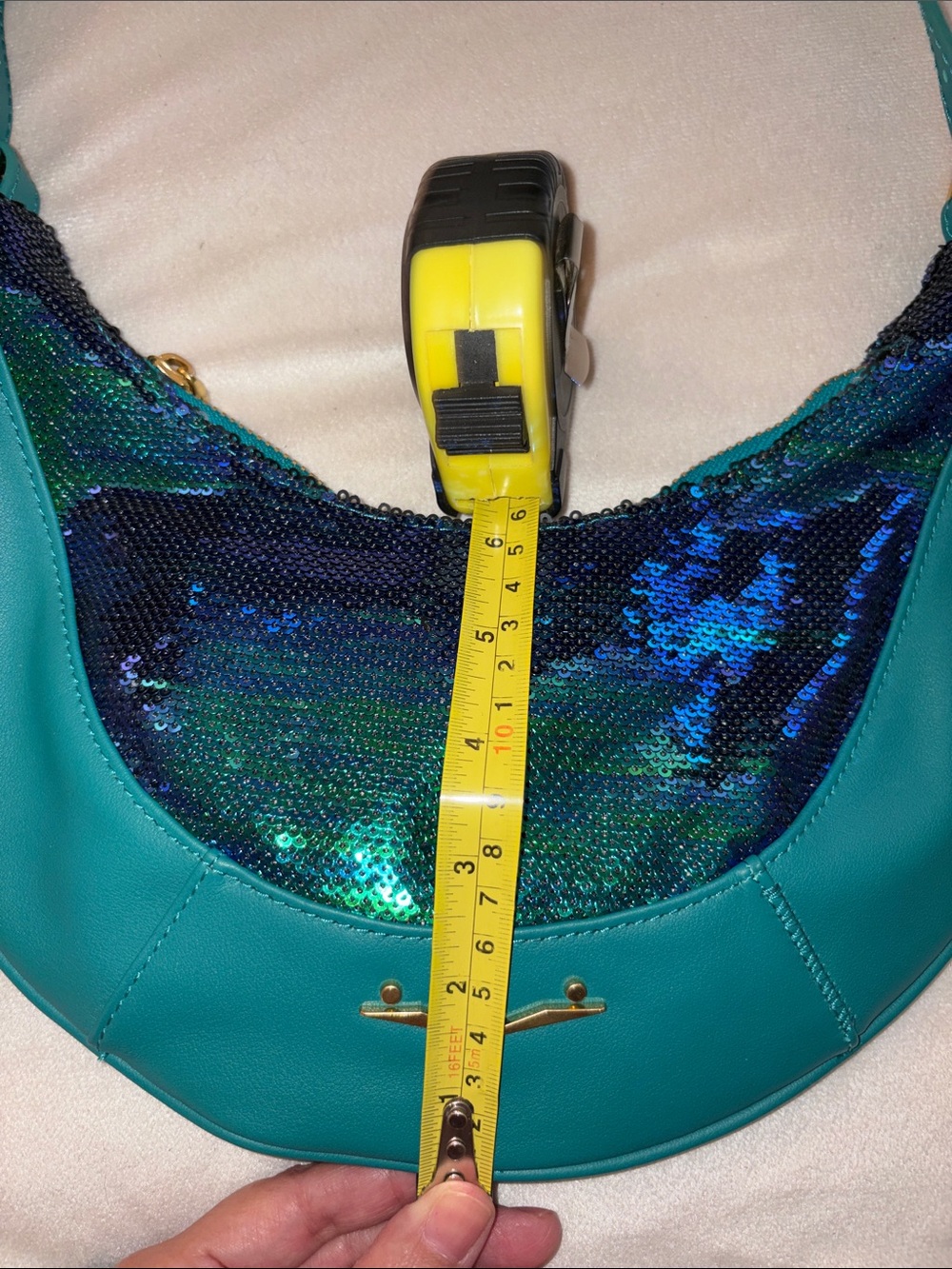 NWT VOILE BLANCHE CLUB Forest Green and Blue Sequins Shoulder Bag - Picture 7 of 10